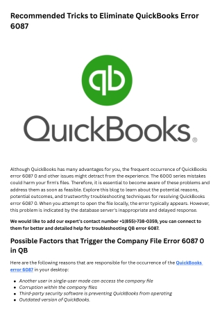 Recommended Tricks to Eliminate QuickBooks Error 6087