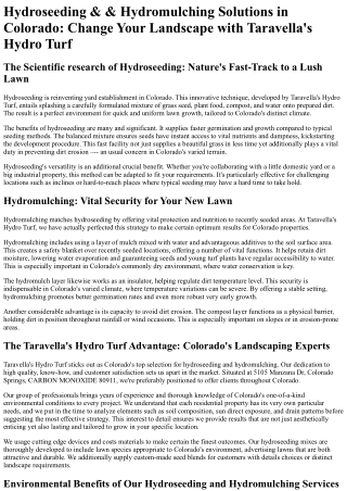 Taravellas Hydro Turf