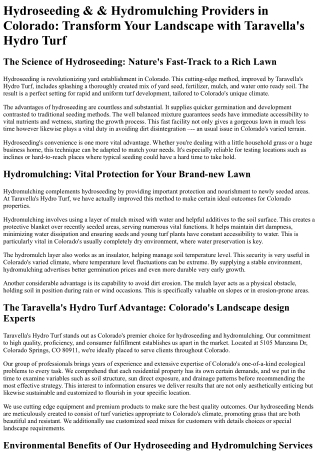 Taravellas Hydro Turf