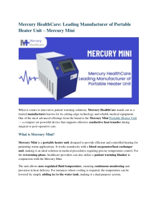 Mercury HealthCare Leading Manufacturer of Portable Heater Unit – Mercury Mini