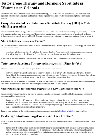 Testosterone Therapy Westminster
