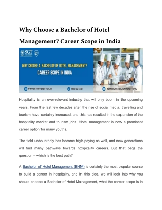 Why Choose a Bachelor of Hotel Management Career Scope in India