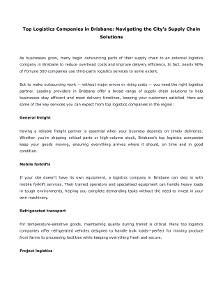 Top Logistics Companies in Brisbane- Navigating the City's Supply Chain Solutions