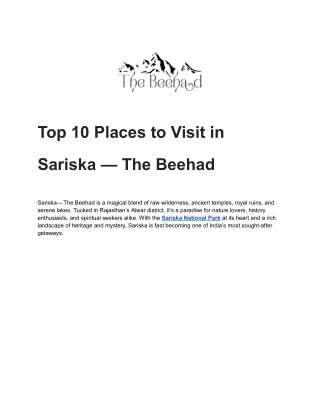 Top 10 Places to Visit in Sariska — The Beehad