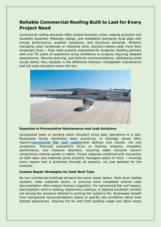 Reliable Commercial Roofing Built to Last for Every Project Need