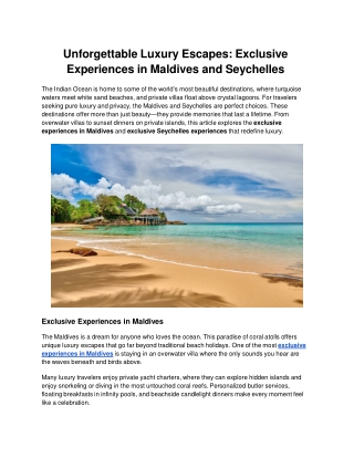 Unforgettable Luxury Escapes_ Exclusive Experiences in Maldives and Seychelles