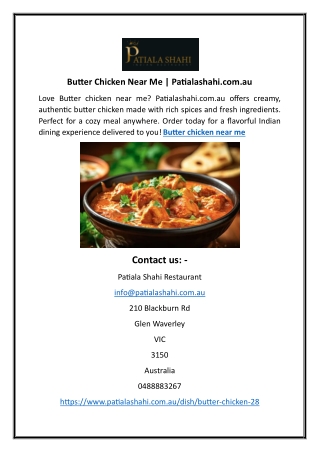 Butter Chicken Near Me | Patialashahi.com.au