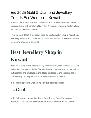 Eid 2025 Gold & Diamond Jewellery Trends For Women in Kuwait