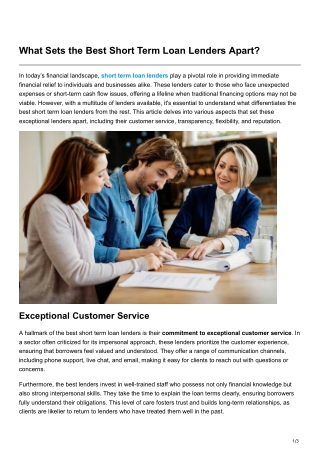 What Sets the Best Short Term Loan Lenders Apart