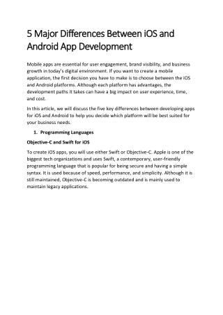 5 Major Differences Between iOS and Android App Development