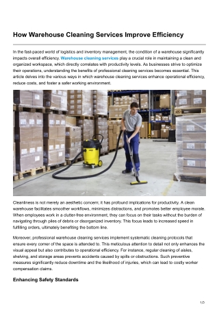 How Warehouse Cleaning Services Improve Efficiency