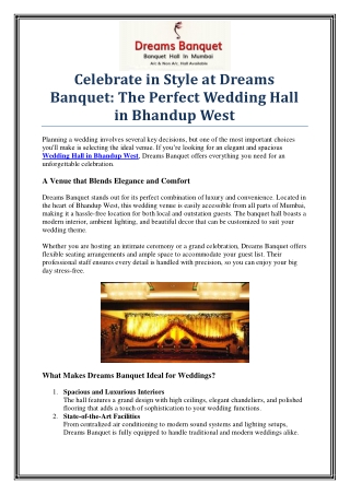 Book the Best Wedding Hall in Bhandup West at Dreams Banquet