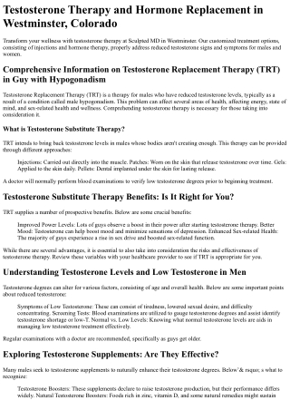 Testosterone Therapy Westminster