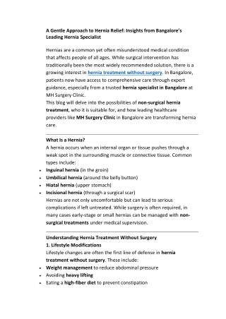 A Gentle Approach to Hernia Relief: Insights from Bangalore’s Leading Hernia Spe