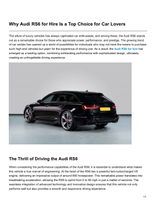 Why Audi RS6 for Hire Is a Top Choice for Car Lovers
