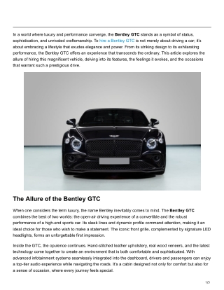Hire a Bentley GTC and Embrace the Power of Prestige
