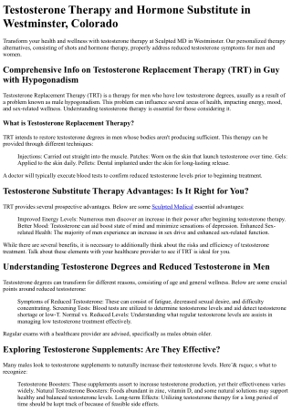 Testosterone Therapy Westminster