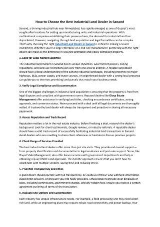 How to Choose the Best Industrial Land Dealer in Sanand