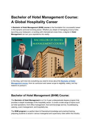 Bachelor of Hotel Management Course – A Gateway to Global Hospitality Careers