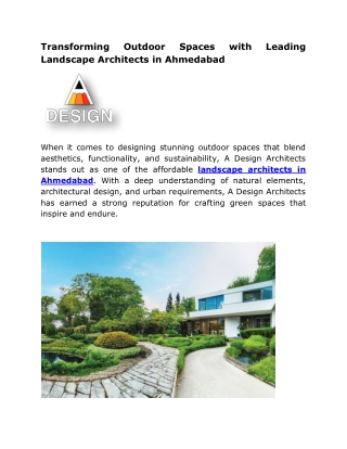 Transforming Outdoor Spaces with Leading Landscape Architects in Ahmedabad