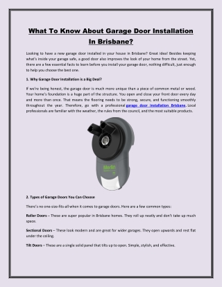 What To Know About Garage Door Installation In Brisbane
