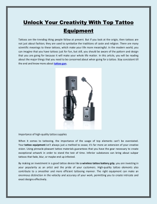 Unlock Your Creativity With Top Tattoo Equipment