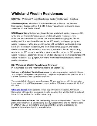 Whiteland New Launch Sector 103 Gurgaon