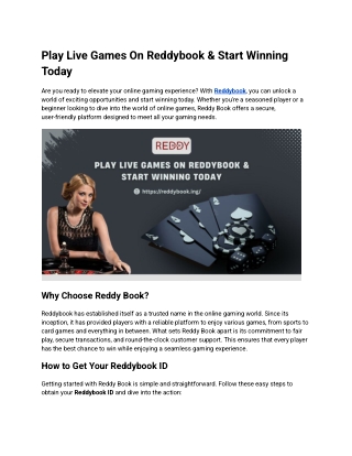 Play Live Games On Reddybook & Start Winning Today