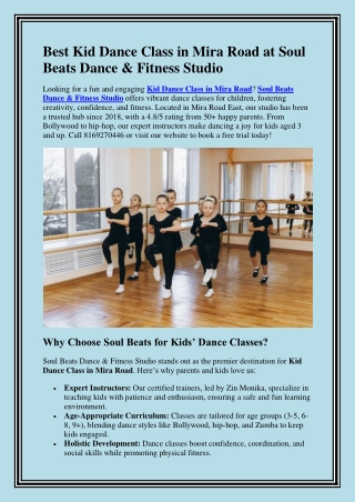 Best Kid Dance Class in Mira Road at Soul Beats Dance