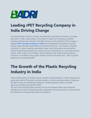 Leading rPET Recycling Company in India Driving Change