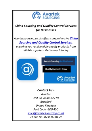 China Sourcing and Quality Control Services for Businesses