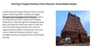 One Day Tirupati Darshan from Chennai Travel Made Simple