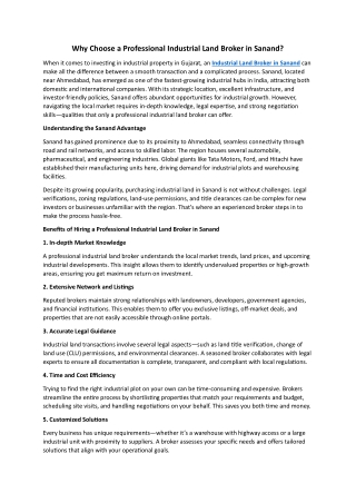 Why Choose a Professional Industrial Land Broker in Sanand