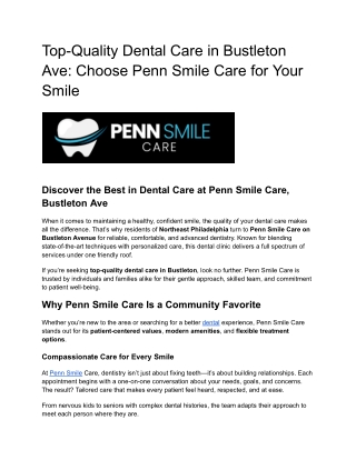 Top-Quality Dental Care in Bustleton Ave_ Choose Penn Smile Care for Your Smile
