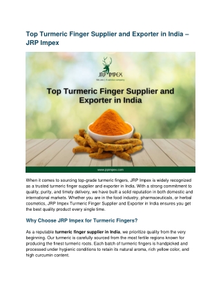 Top Turmeric Finger Supplier and Exporter in India – JRP Imp