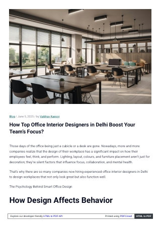 Best Office Interior Designers in Delhi – Transforming Workspaces with Style