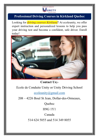 Professional Driving Courses in Kirkland Quebec