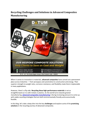 Recycling Challenges and Solutions in Advanced Composites Manufacturing