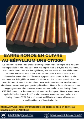 Barre ronde en cuivre au béryllium UNS C17200