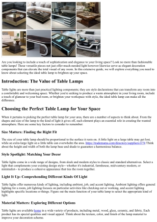 Brighten Up Your Area with Trendy Table Lamps