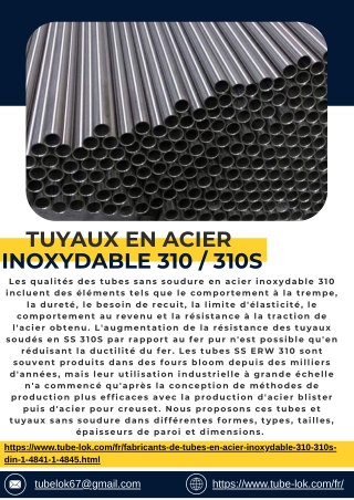 Tuyaux en acier inoxydable 310 / 310S