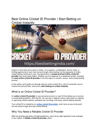 Best Online Cricket ID Provider | Start Betting on Cricket Instantly