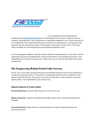 "Traub Collet & Accessories for Precision Work"