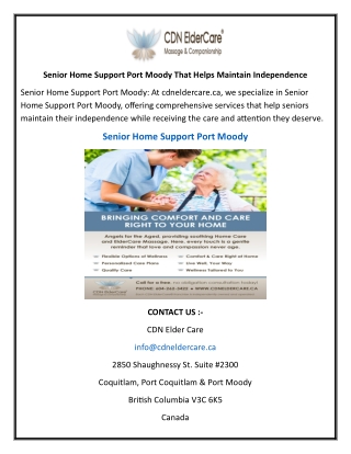 Senior Home Support Port Moody That Helps Maintain Independence