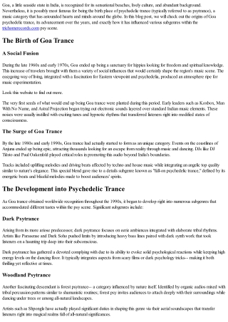 Goa Psychedelic Trance: The Origination of the Psy Scene and Even More Informati