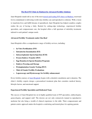 The Best IVF Clinic in Madurai for Advanced Fertility Solutions