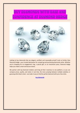 Buy Diamonds with Ease and Confidence at Diamond Hedge