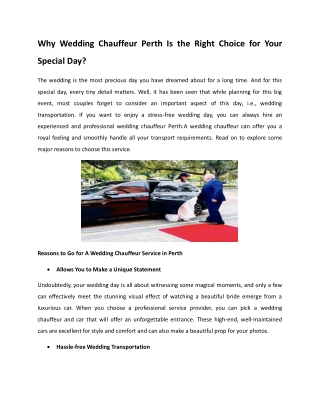 Why Wedding Chauffeur Perth Is the Right Choice for Your Special Day