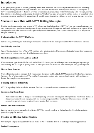 Maximize Your Bets with M777 Betting Strategies
