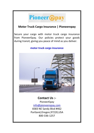 Motor Truck Cargo Insurance  Pioneerepay